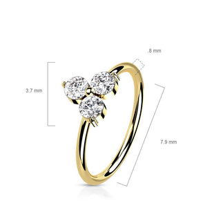 Oro 14 kt Anello Piercing Fiore di zirconi  Pieghevole