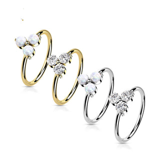 Oro 14 kt Anello Piercing Fiore di zirconi  Pieghevole