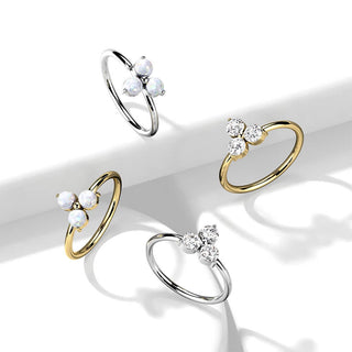 Oro 14 kt Anello Piercing Fiore di zirconi  Pieghevole