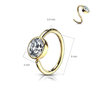 Oro 14 kt Anello Piercing Zircone a coppa Pieghevole
