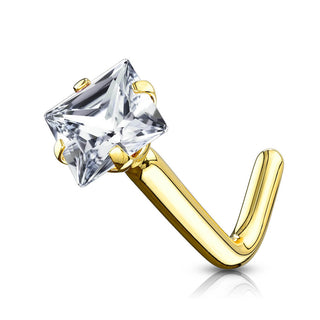 Oro 14 kt Nasale a L Zircone quadrato