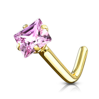 Oro 14 kt Nasale a L Zircone quadrato