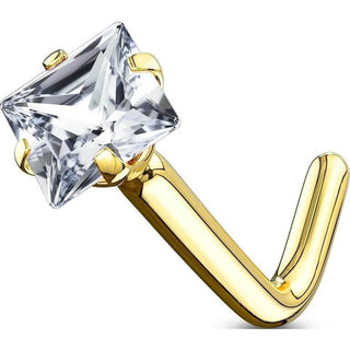 Oro 14 kt Nasale a L Zircone quadrato