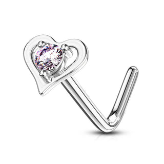 Oro 14 kt Nasale a L Cuore di zircone