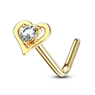Oro 14 kt Nasale a L Cuore di zircone