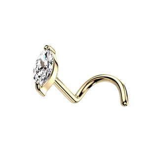 Oro 14 kt Screw Nasale Zircone a ellisse
