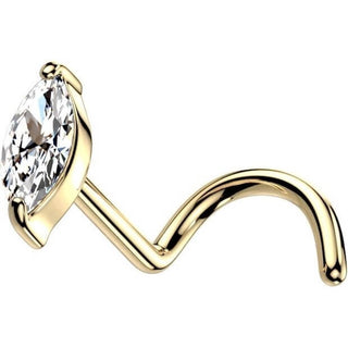 Oro 14 kt Screw Nasale Zircone a ellisse