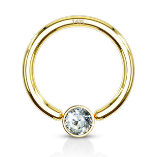 Oro 14 kt Anello Piercing Zircone  Perla Prigioniera