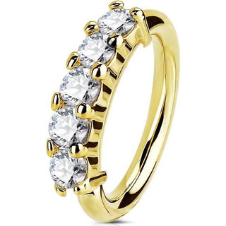 Oro 14 kt Anello Piercing 5 Zirconi  Pieghevole