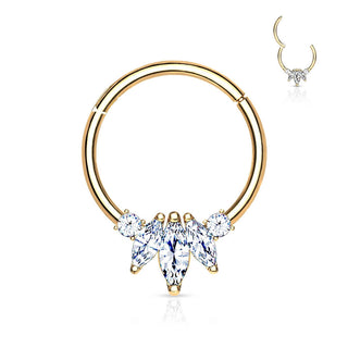Oro 14 kt Anello Piercing 3 Zirconi taglio marquse  Clicker