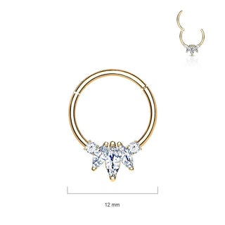 Oro 14 kt Anello Piercing 3 Zirconi taglio marquse  Clicker