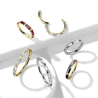 Oro 14 kt Anello Piercing Zirconi rettangolari Clicker