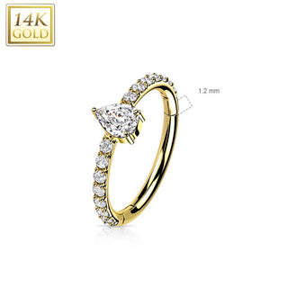 Oro 14 kt Anello Piercing Zircone a goccia Clicker