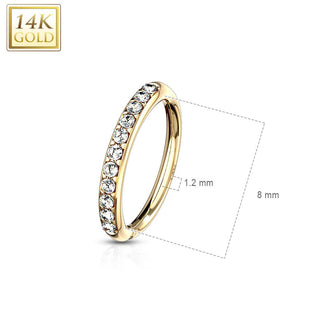 Oro 14 kt Anello Piercing Zirconi Pieghevole