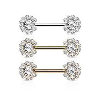 Piercing Capezzolo Fiore in zirconi Push-In