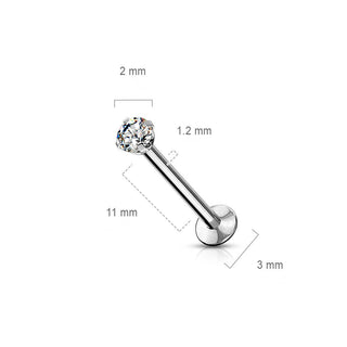 Labret Borchia Argento con Zircone Push-In