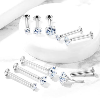 Labret Borchia Argento con Zircone Push-In