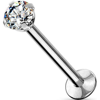 Labret Borchia Argento con Zircone Push-In
