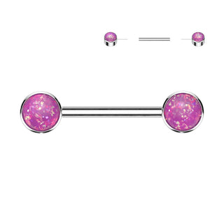 Titanio Piercing Capezzolo Opale piatto e argento Push-In