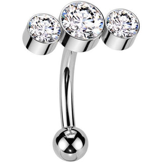 Titanio Barbell Curvo tre zirconi rotondi  Push-In
