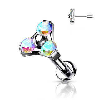 Titanio Labret Triangolare d´argento con zirconi Push-In