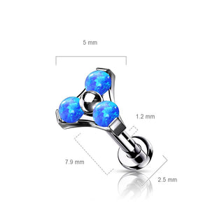 Titanio Labret Triangolare d´argento con opali Push-In