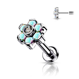 Titanio Labret Fiore di Zirconi e Argento Push-In