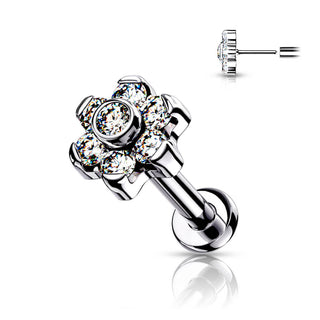 Titanio Labret Fiore di Zirconi e Argento Push-In