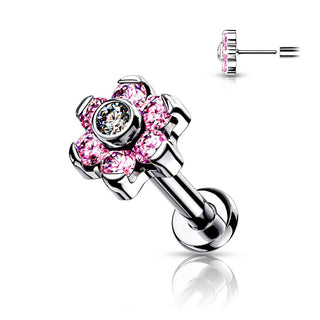 Titanio Labret Fiore di Zirconi e Argento Push-In
