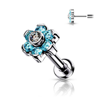 Titanio Labret Fiore di Zirconi e Argento Push-In