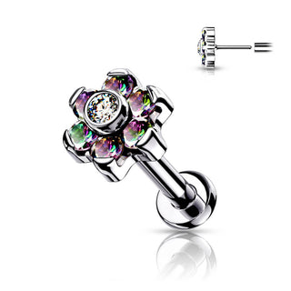 Titanio Labret Fiore di Zirconi e Argento Push-In