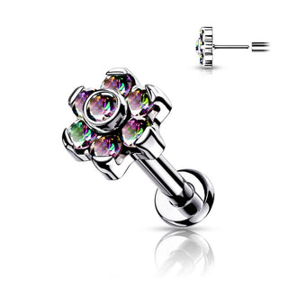 Titanio Labret Fiore di Zirconi e Argento Push-In
