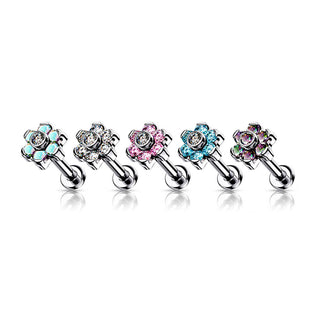 Titanio Labret Fiore di Zirconi e Argento Push-In