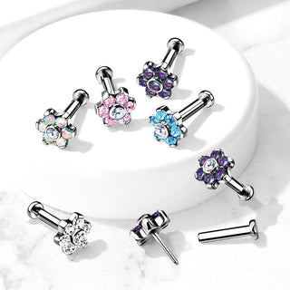 Titanio Labret Fiore di Zirconi e Argento Push-In