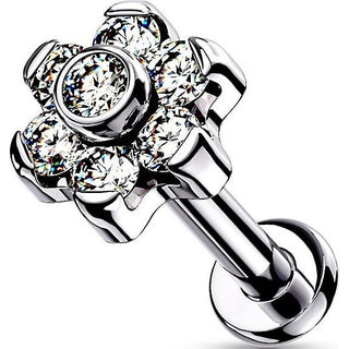 Titanio Labret Fiore di Zirconi e Argento Push-In