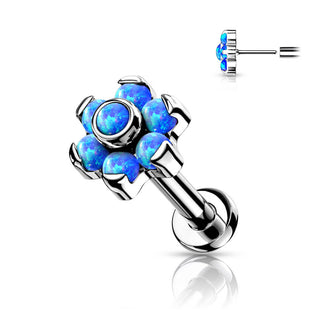 Titanio Labret Fiore di Opali e Argento Push-In
