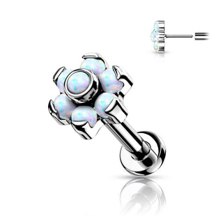 Titanio Labret Fiore di Opali e Argento Push-In