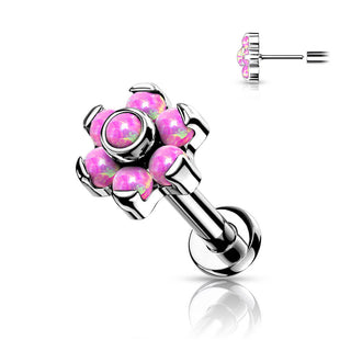 Titanio Labret Fiore di Opali e Argento Push-In