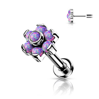 Titanio Labret Fiore di Opali e Argento Push-In