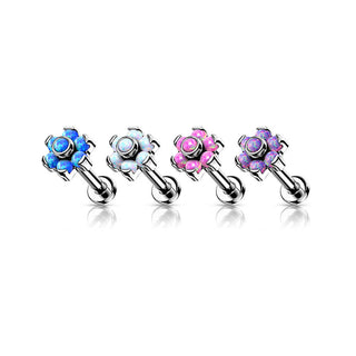 Titanio Labret Fiore di Opali e Argento Push-In