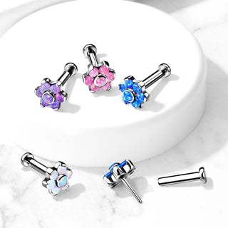 Titanio Labret Fiore di Opali e Argento Push-In