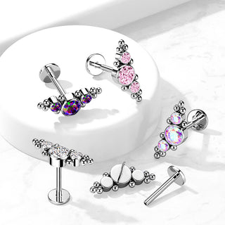 Titanio Labret 3 Zirconi e Argento Push-In