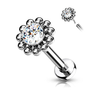 Titanio Labret Fiore di zirconi e argento Push-In