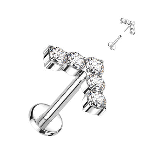 Titanio Labret Forma di L con 5 Zirconi Push-In