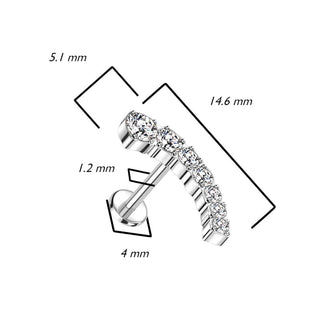 Titanio Labret Barra curva di zirconi Push-In