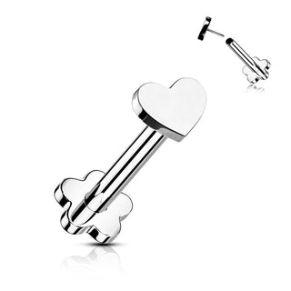 Titanio Labret Base fiore e top forma cuore Push-In