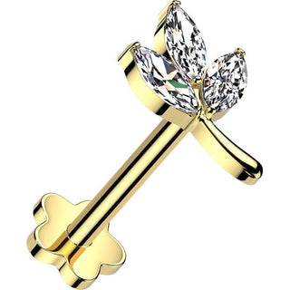 Titanio Labret 3 Zirconi Taglio Marquise Foglia Push-In