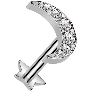 Titanio Labret Luna con zirconi e base a stella Push-In