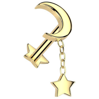 Titanio Labret Luna e stella pendente con base a stella Push-In