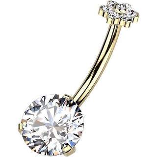 Titanio Piercing Ombelico Zirconi a fiore Push-In